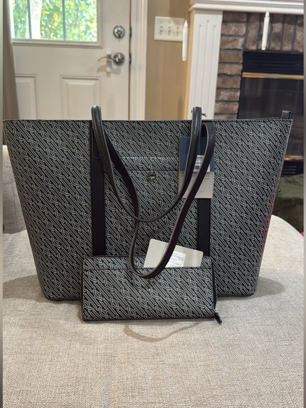 Cole Haan Black & White Logo Tote with Matching Wallet